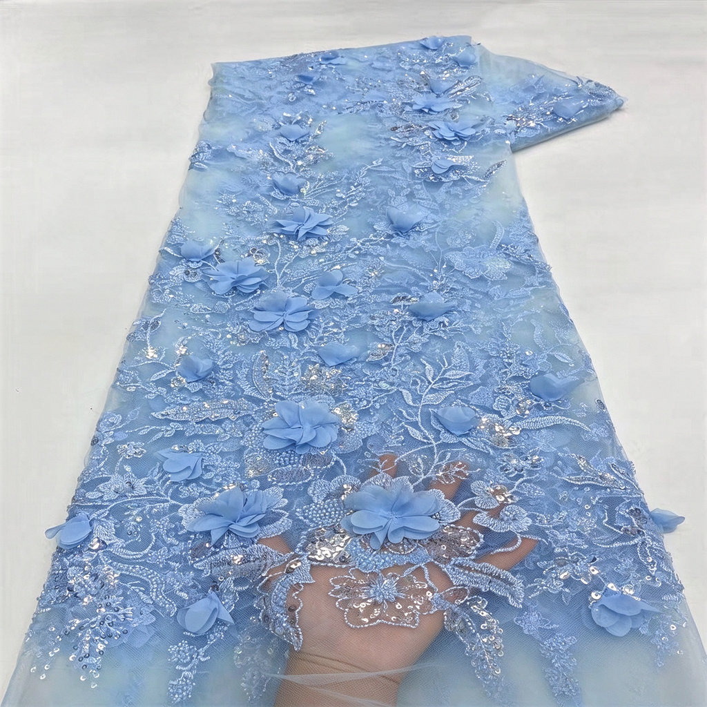 Vestido Largo de Novia Corte A de Encaje de Manga Larga con Aplicaciones Florales 3D
