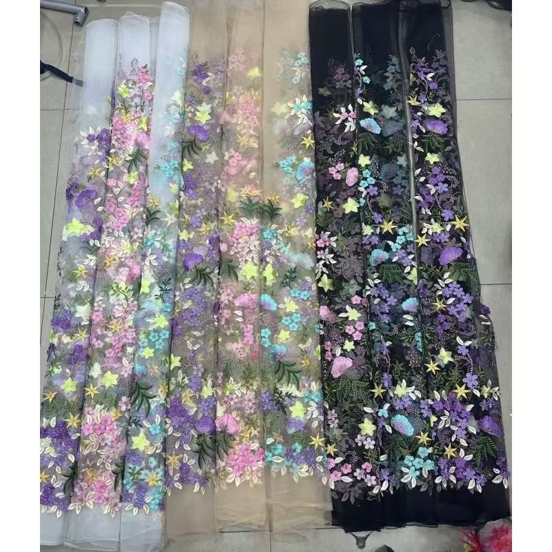 Vestido Midi de Malla con Bordado Floral y Volantes, con Tirantes Atados