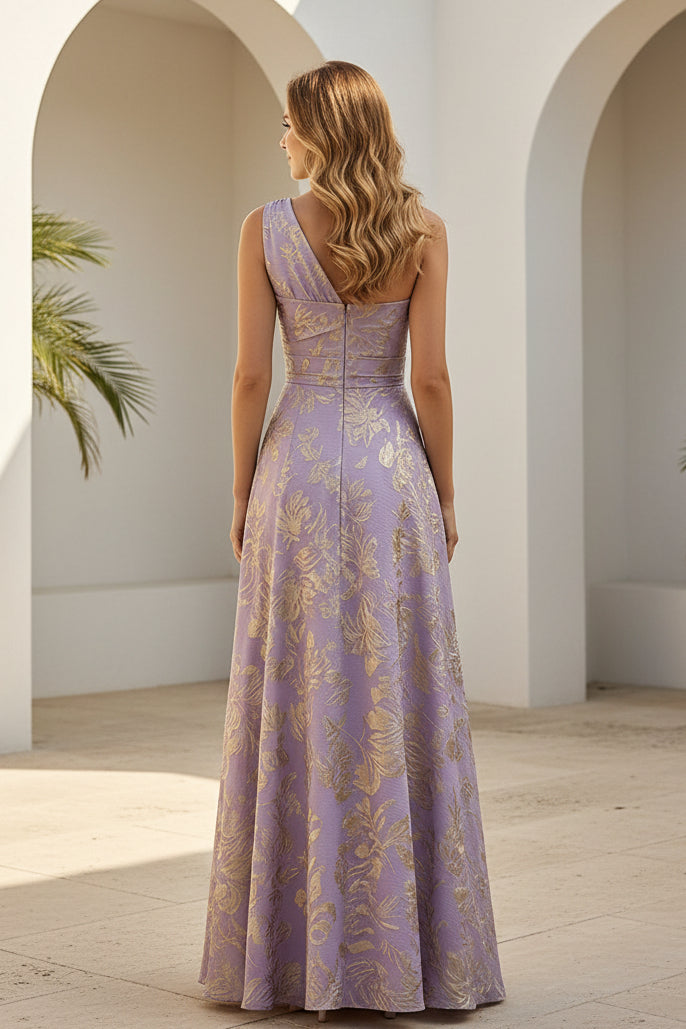 Vestido de noche jacquard de un solo hombro