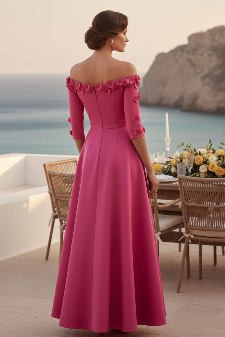 Vestido midi asimétrico floral 3D con hombros descubiertos