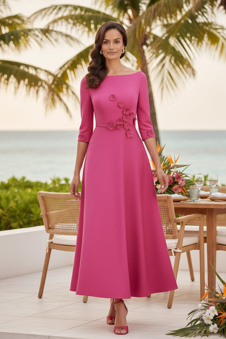 Vestido Midi Asimétrico Floral 3D con Hombros Descubiertos