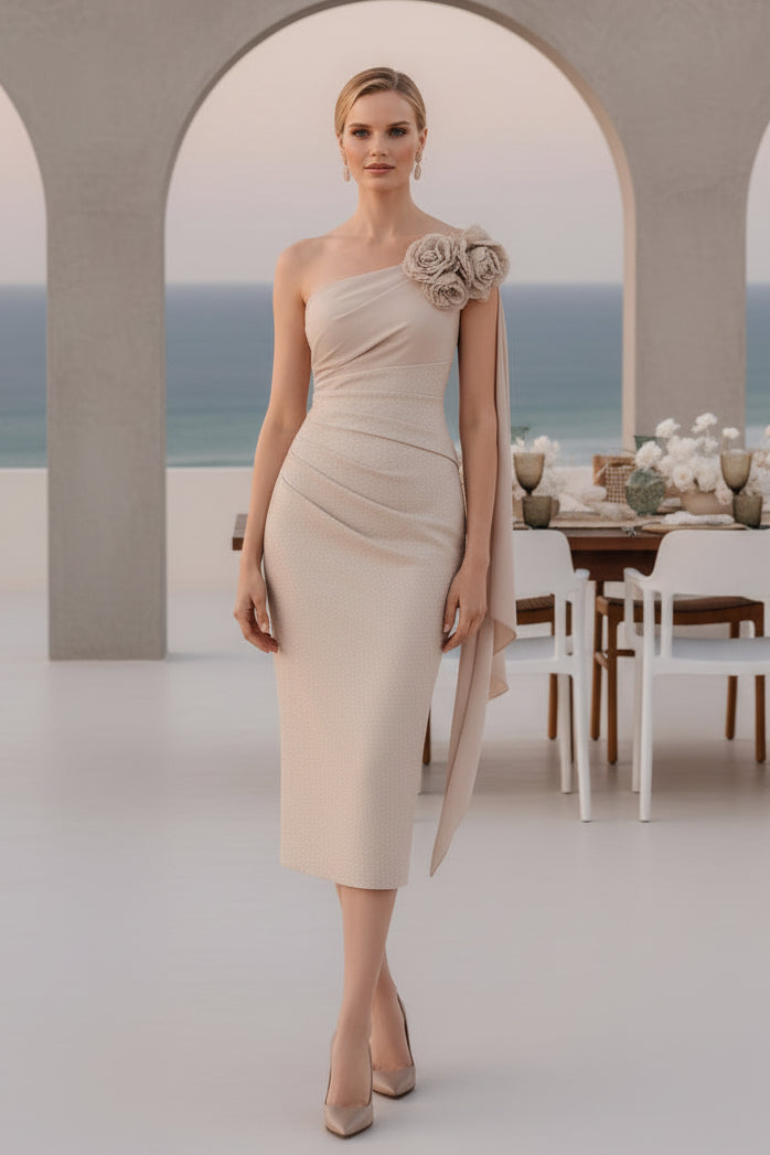 Vestido Midi Asimétrico de Lentejuelas con Flores 3D