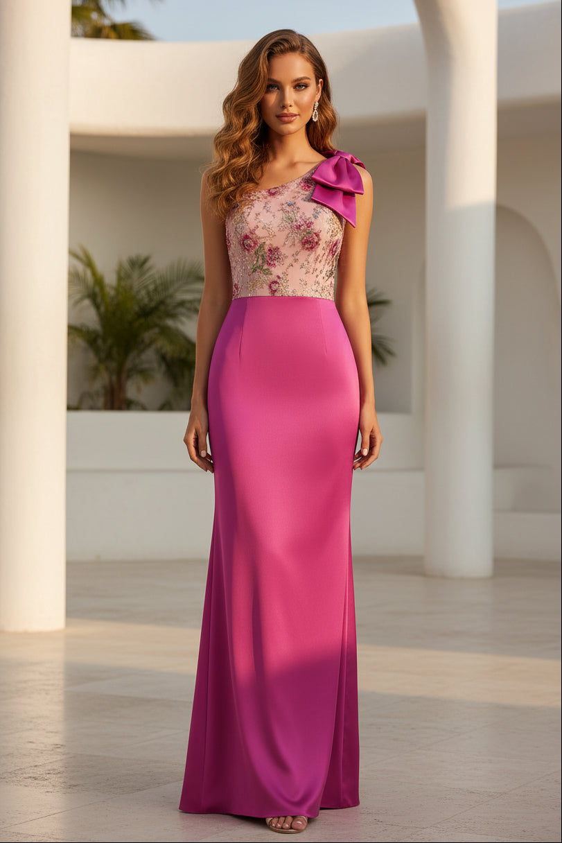 Vestido de noche con corpiño floral de un solo hombro