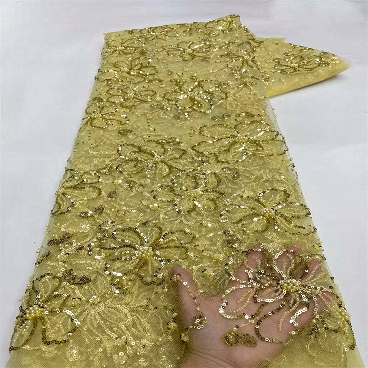 A-Line High-Low Gown with Floral Sequin Cape