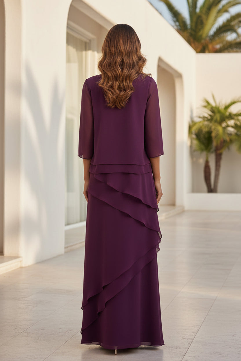 Maxivestido de gasa en capas con chaqueta