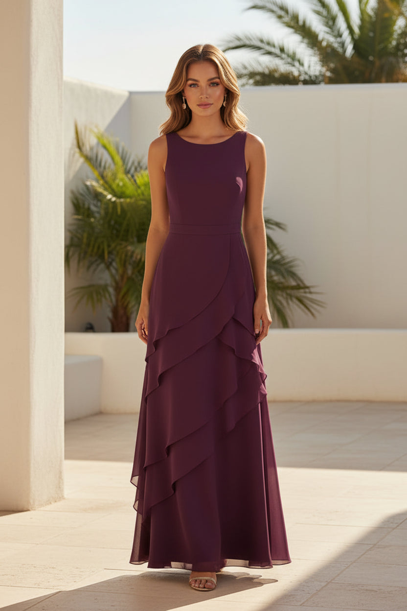 Maxivestido de gasa en capas con chaqueta