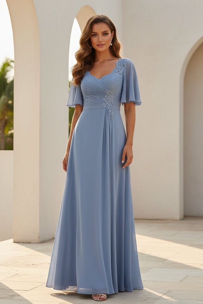 Vestido de noche de gasa plisado con silueta en A