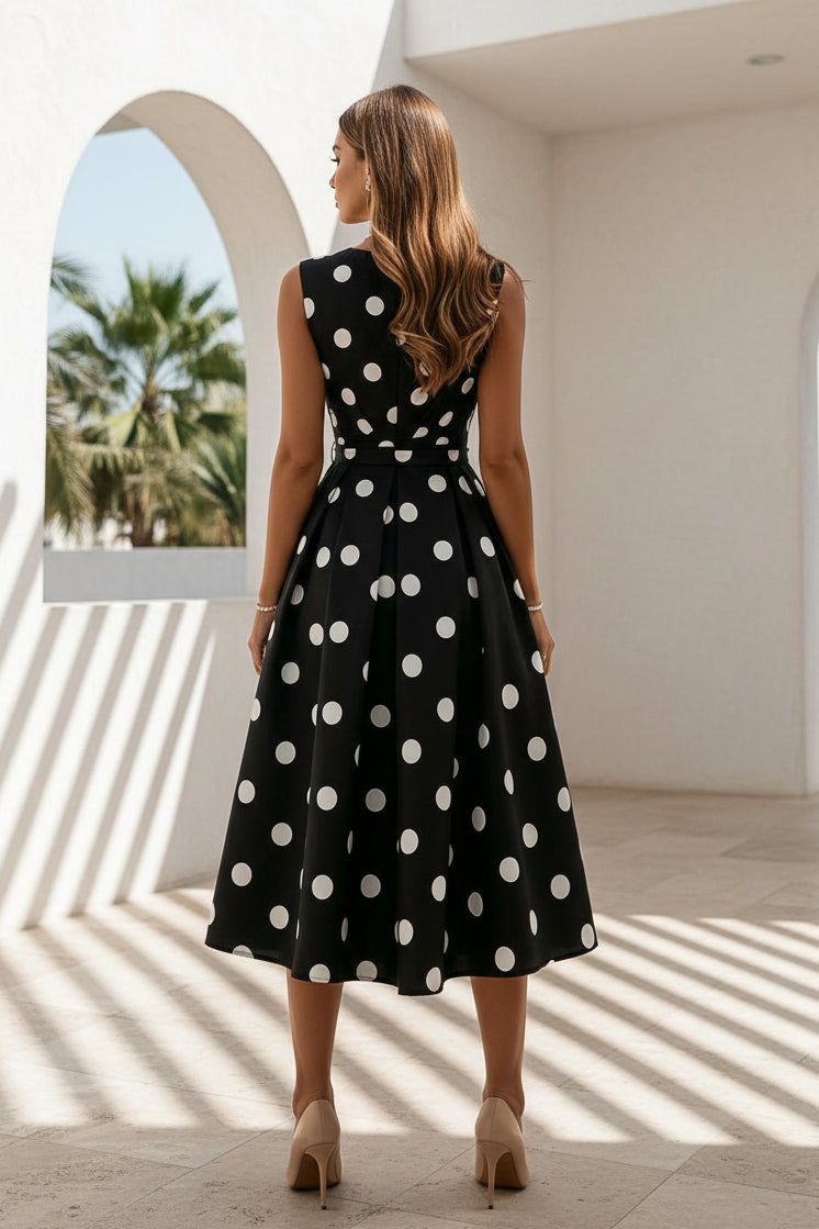 Vestido midi de pico con lunares