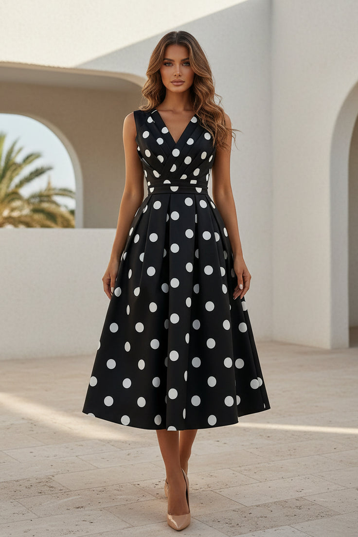 Vestido midi de pico con lunares