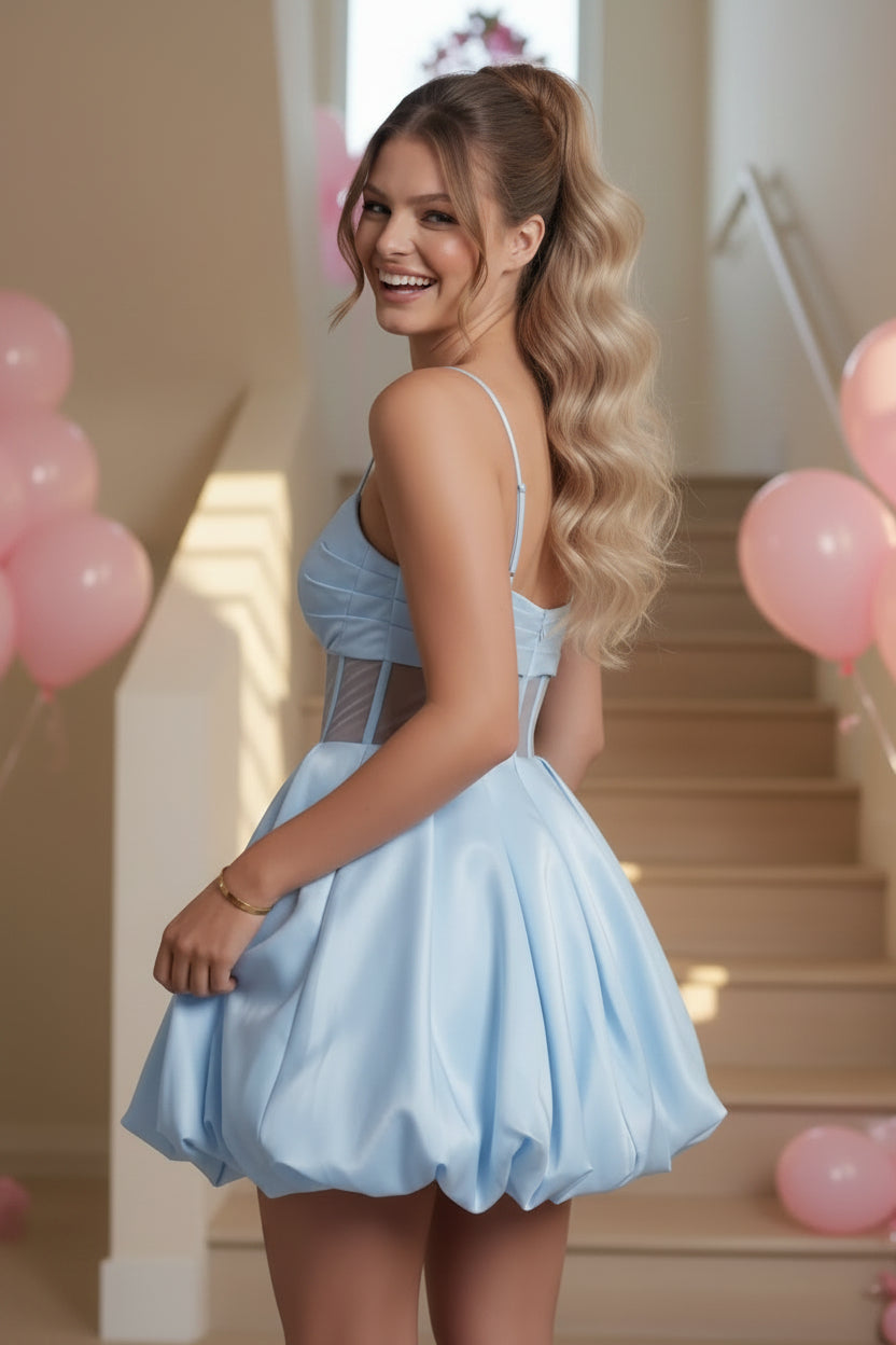 Minivestido Corsé de Tirantes Finos con Falda Burbuja