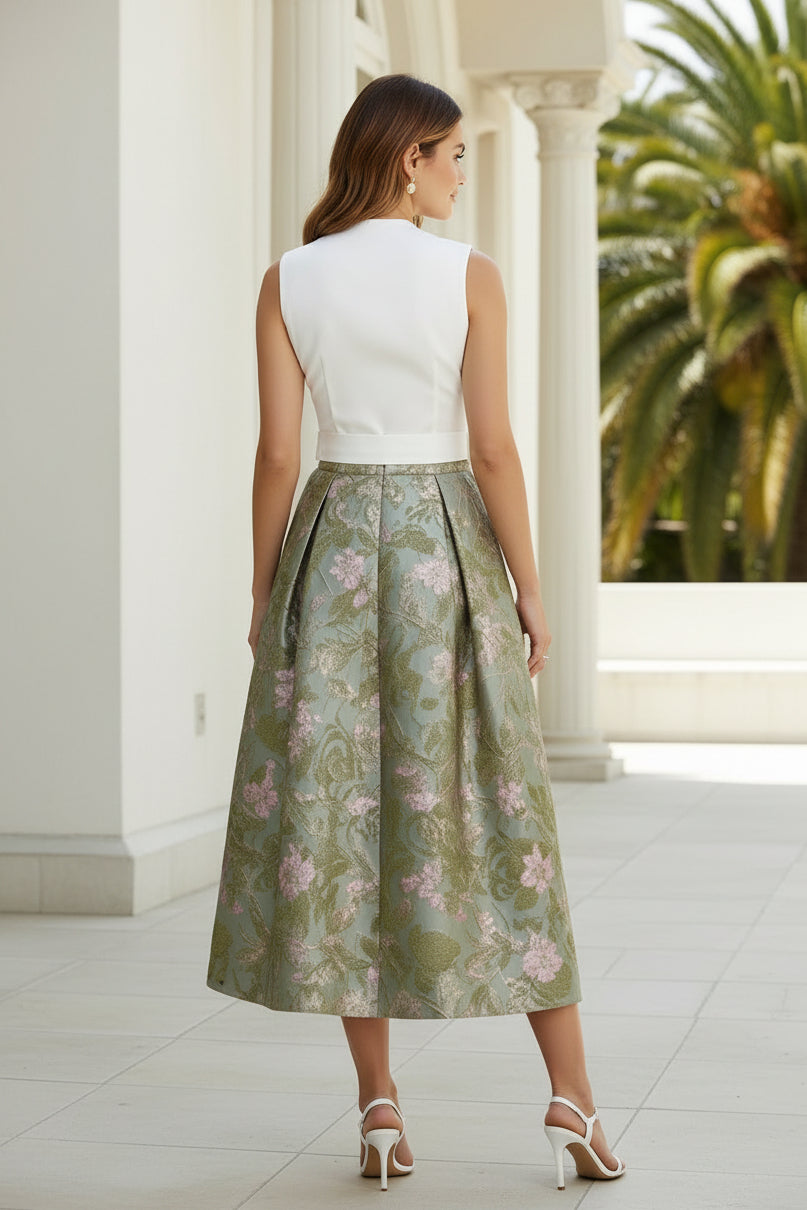 Vestido cruzado midi de jacquard floral