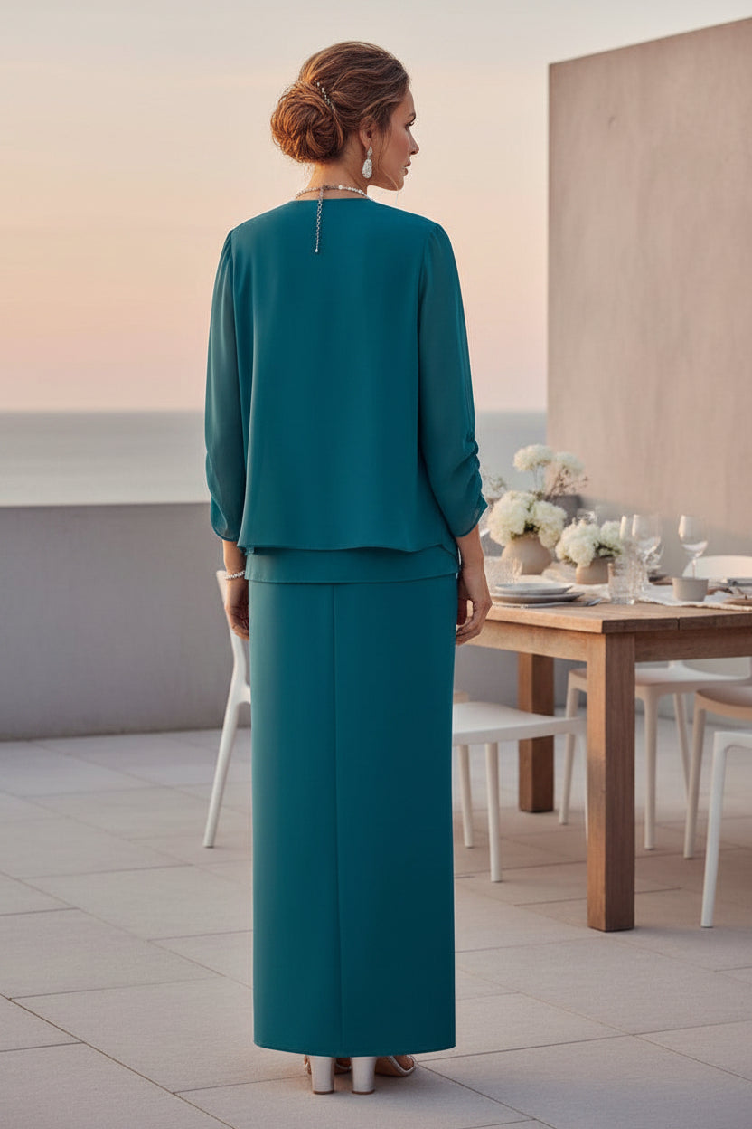 Chaqueta de gasa de dos piezas y vestido largo estilo columna