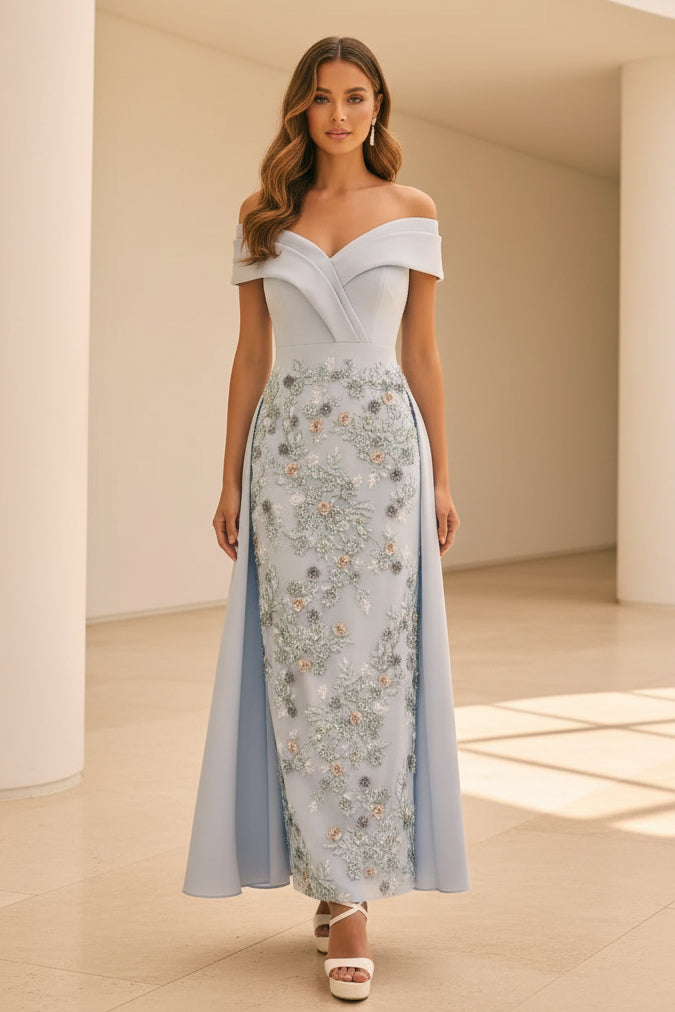 Vestido Embellished sin Hombros con Sobrefalda