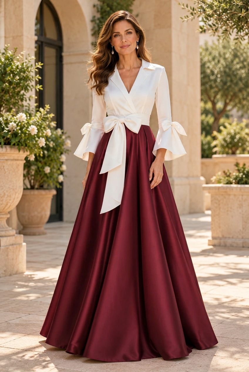 A-Line Gown with Lapel Collar and Flared Sleeves