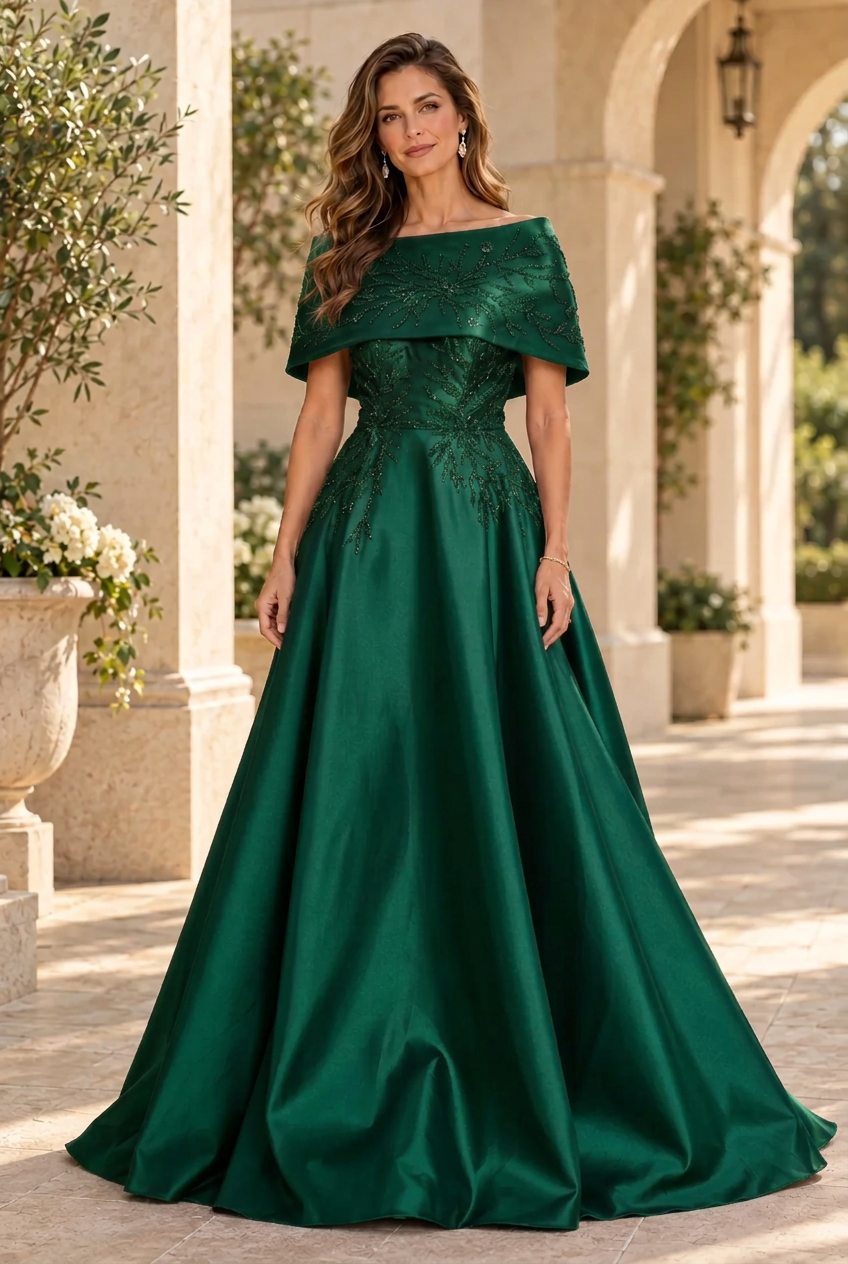 Embellished Cape Collar A-Line Evening Gown