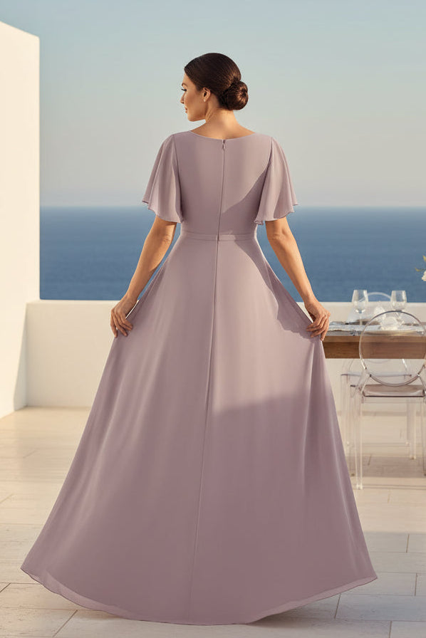 Vestido de línea A bordado con mangas de volantes