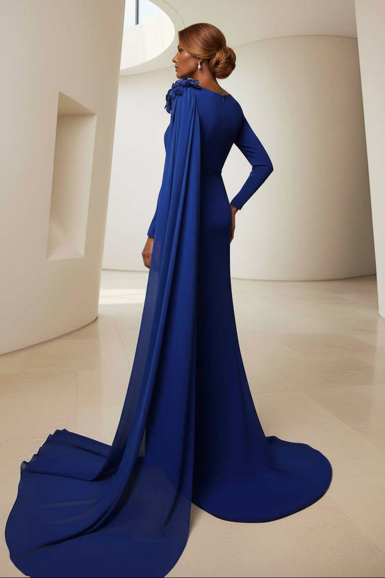 Vestido columna de manga larga con capa de gasa