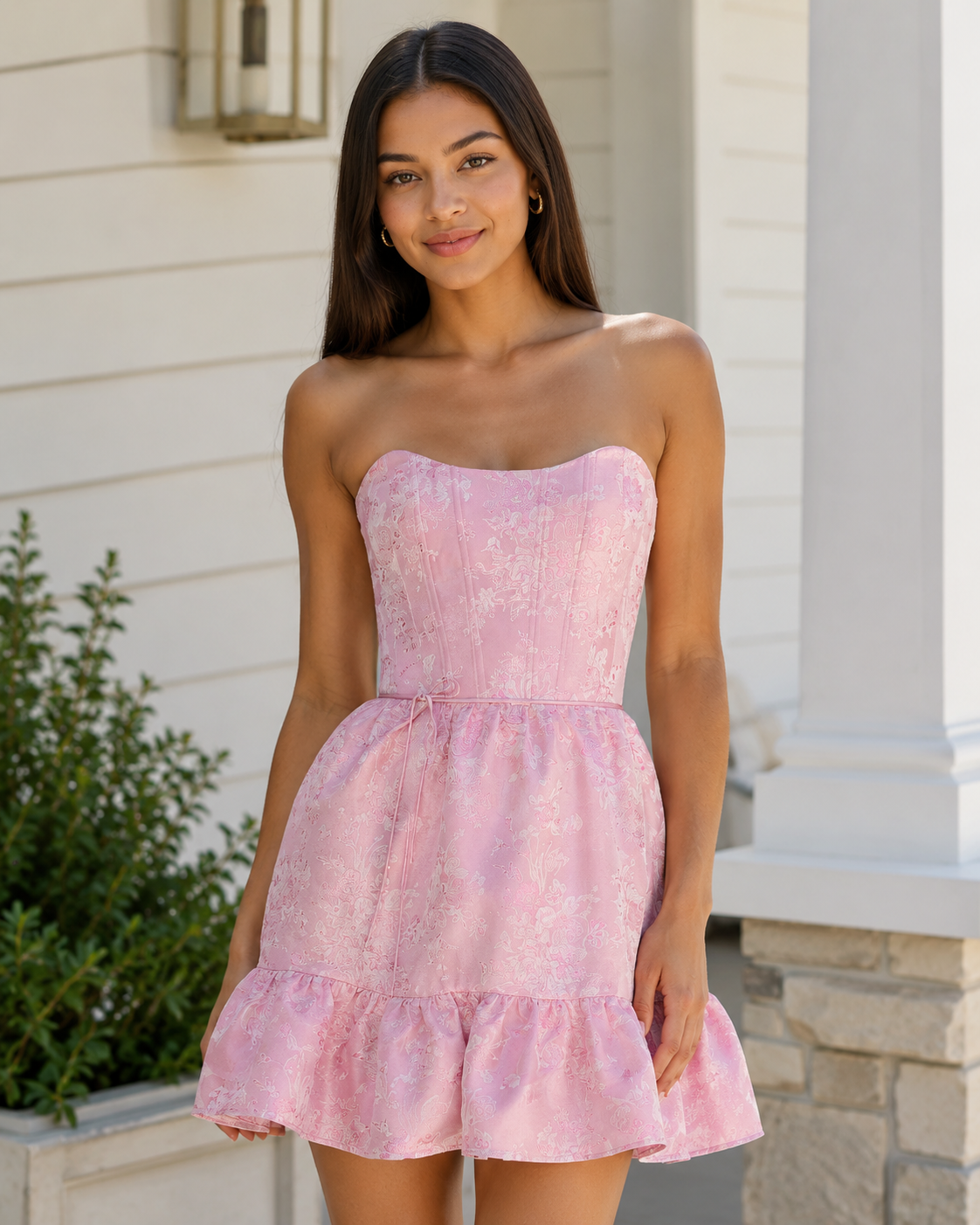 Minivestido Corpiño Jacquard Sin Tirantes