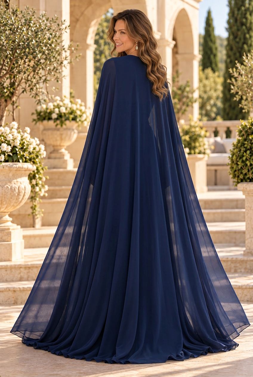 Beaded A-Line Chiffon Gown with Cape