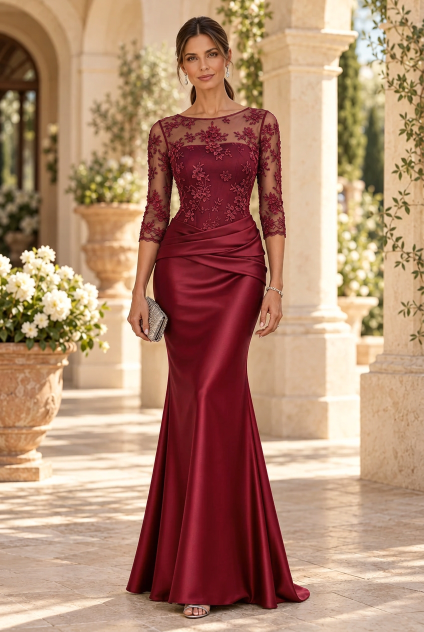 Embroidered Illusion Bodice Trumpet Gown