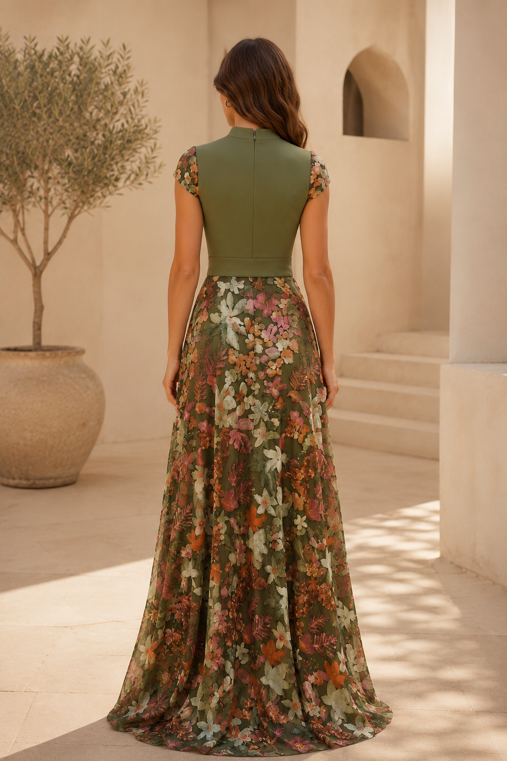 Vestido maxi de corte A bordado floral con cinturón tipo faja
