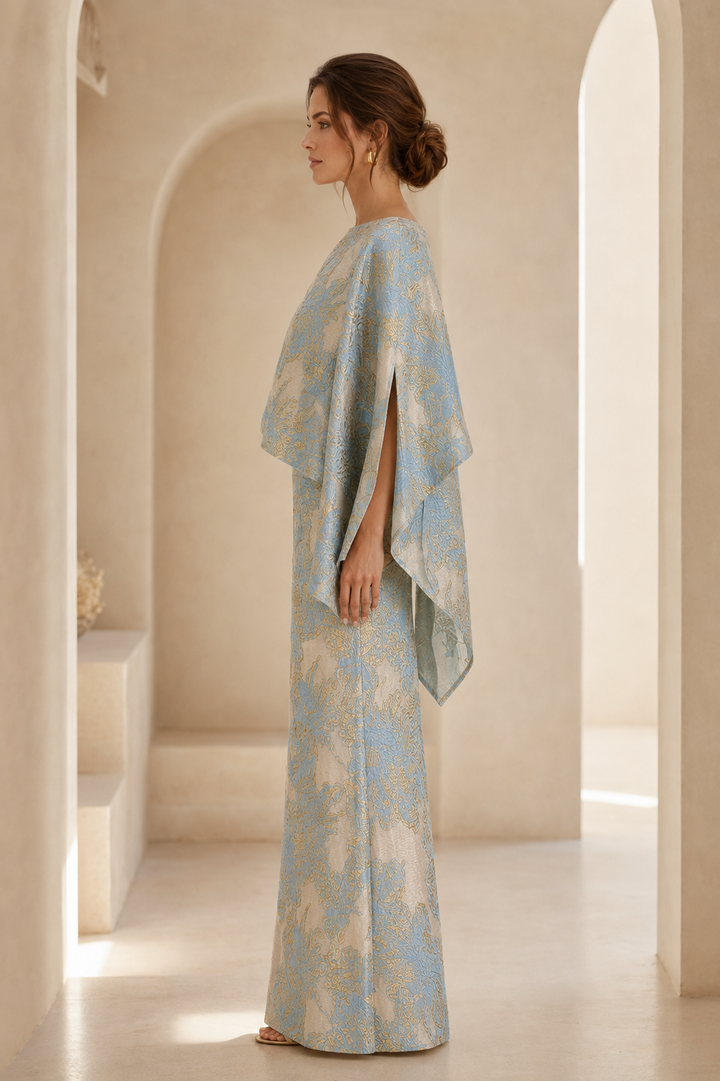 Vestido de noche maxi capa de jacquard