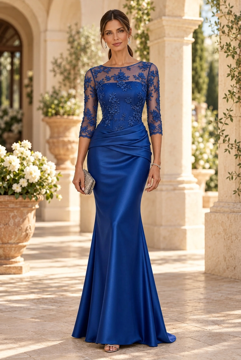 Embroidered Illusion Bodice Trumpet Gown