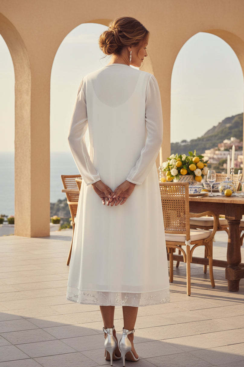 Conjunto de vestido tubo de lentejuelas y chaqueta de gasa a juego