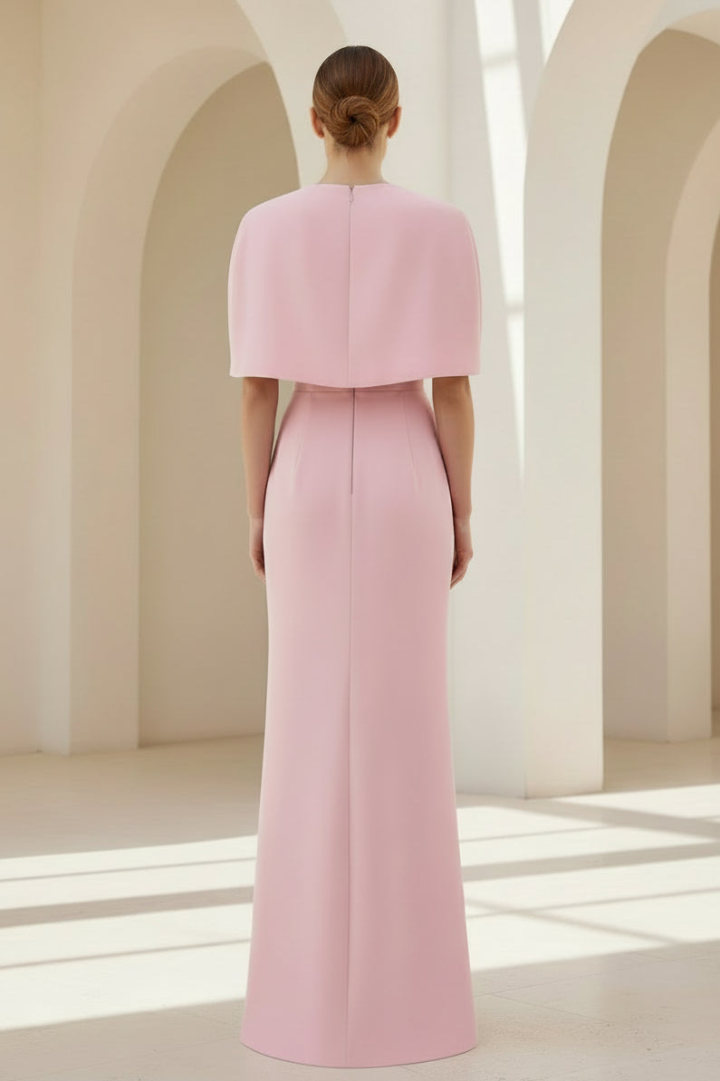Vestido de noche estilo columna con capa superpuesta y abertura de ojo de cerradura