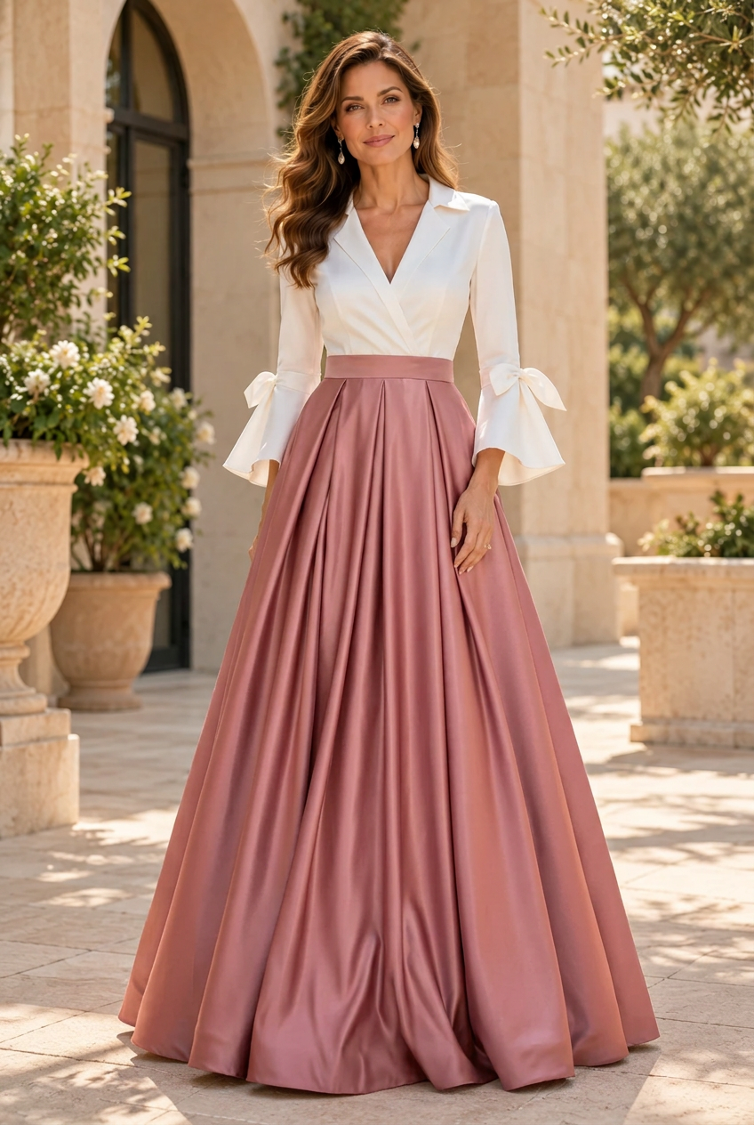 A-Line Gown with Lapel Collar and Flared Sleeves