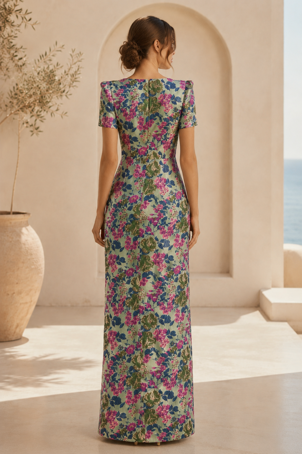 Vestido de tubo de jacquard floral con abertura alta