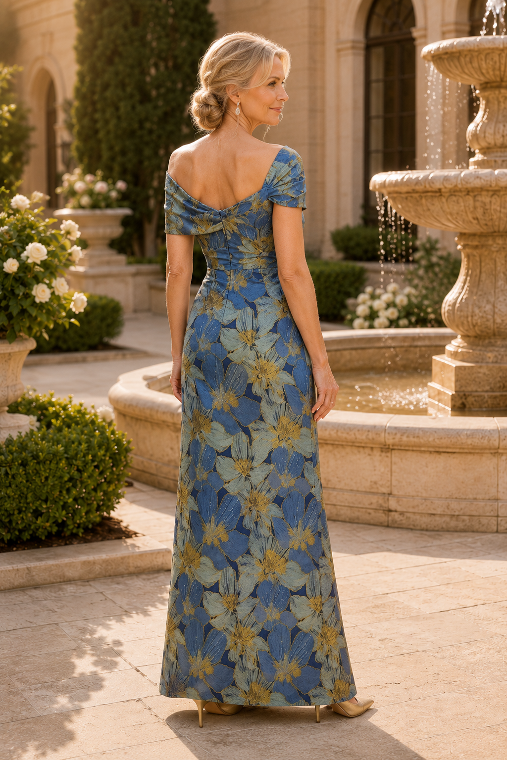 Vestido de jacquard floral con detalle de peplum