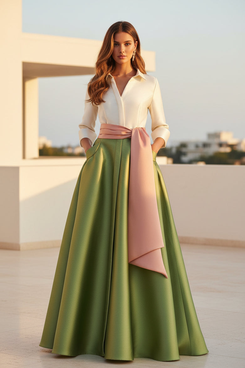 Conjunto de falda de gala de satén con lazo de faja