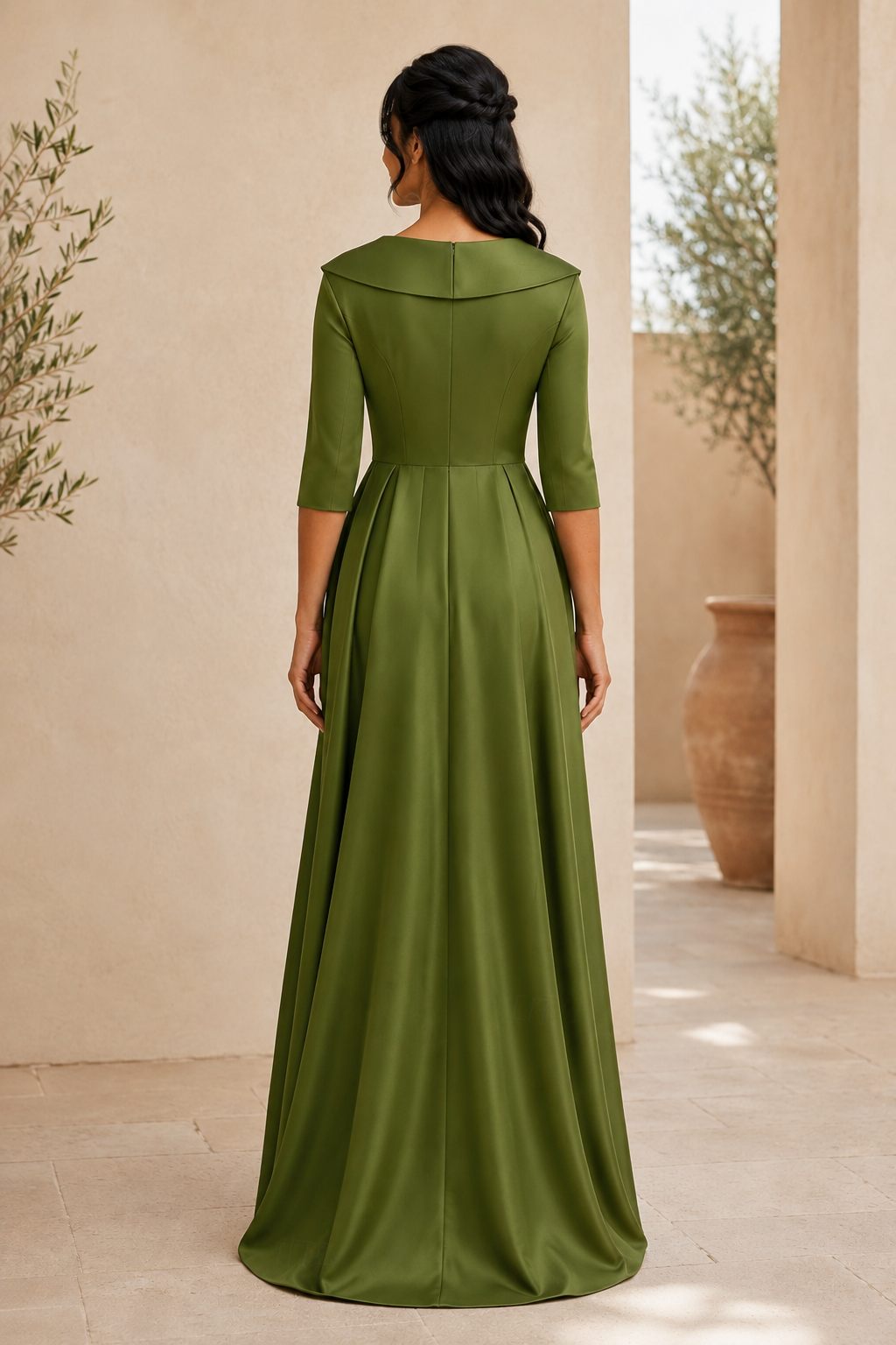 Vestido de Noche de Lentejuelas y Satén con Cuello Doblado