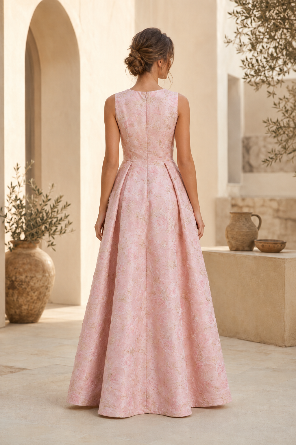 Vestido largo sin mangas de jacquard con corte en A y abertura delantera