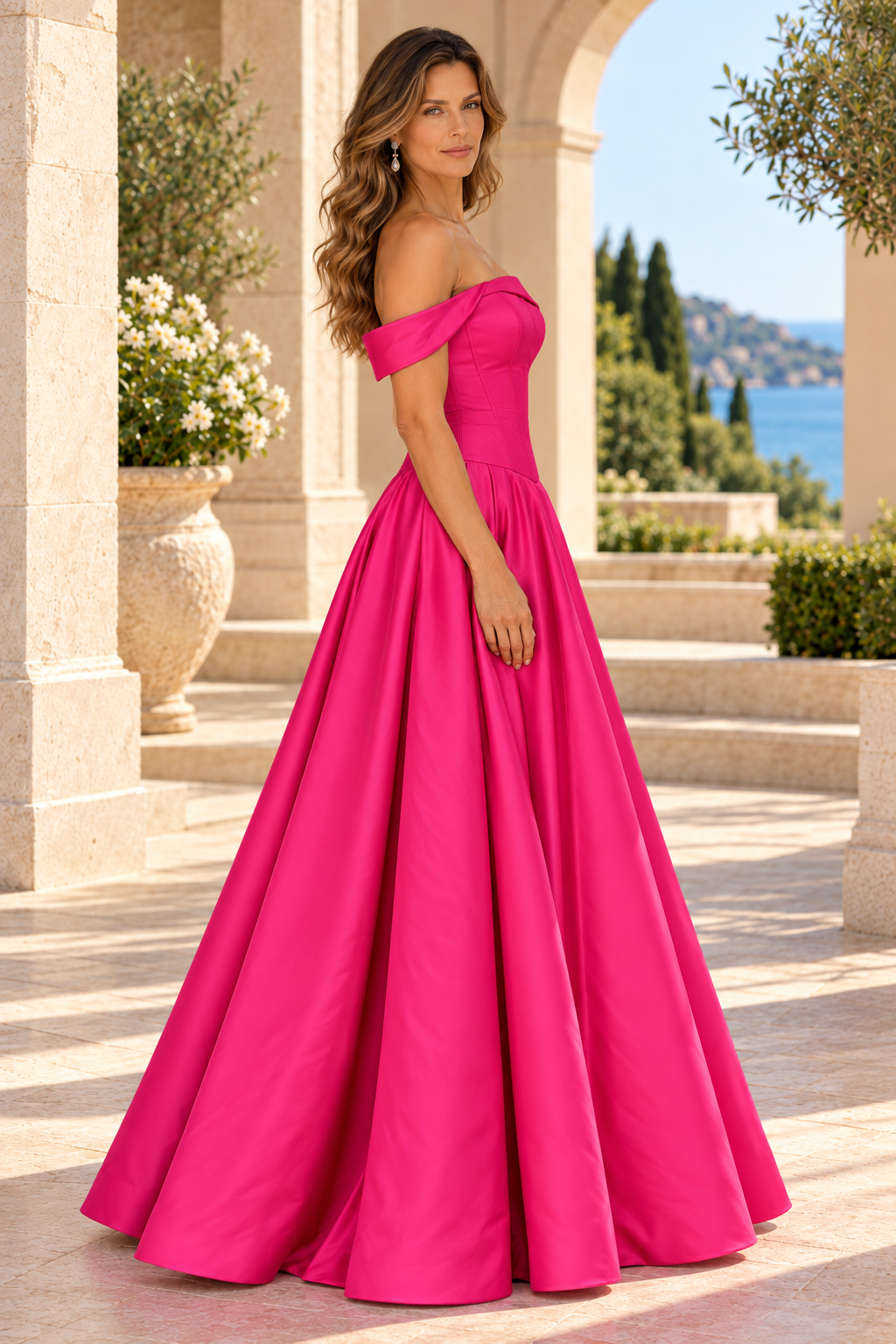 Corset Dropped-Waist Satin Ball Gown