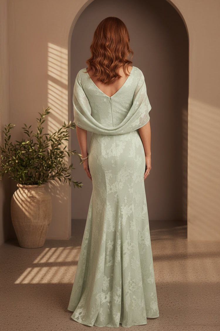 Vestido largo de jacquard floral fruncido con capa trasera