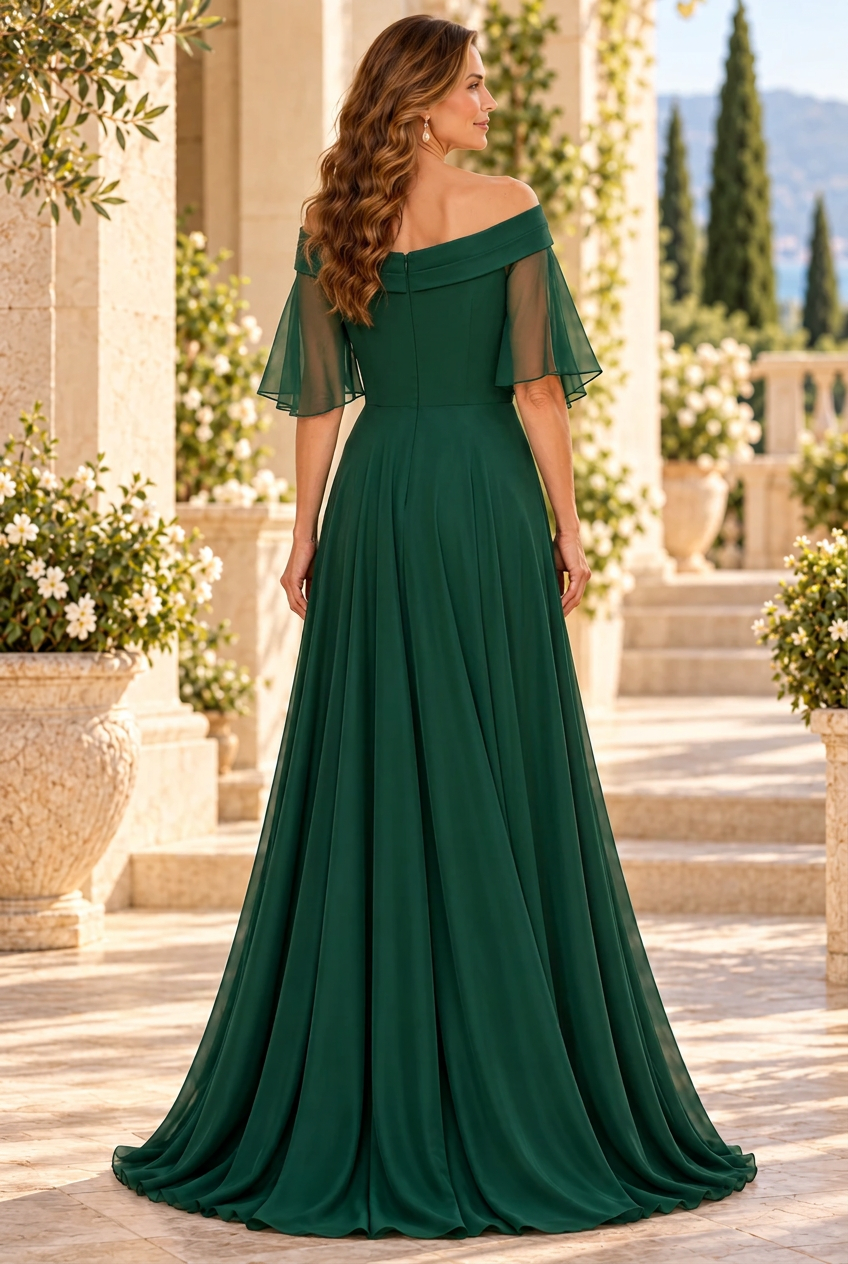 Embroidered Off-the-Shoulder A-Line Gown