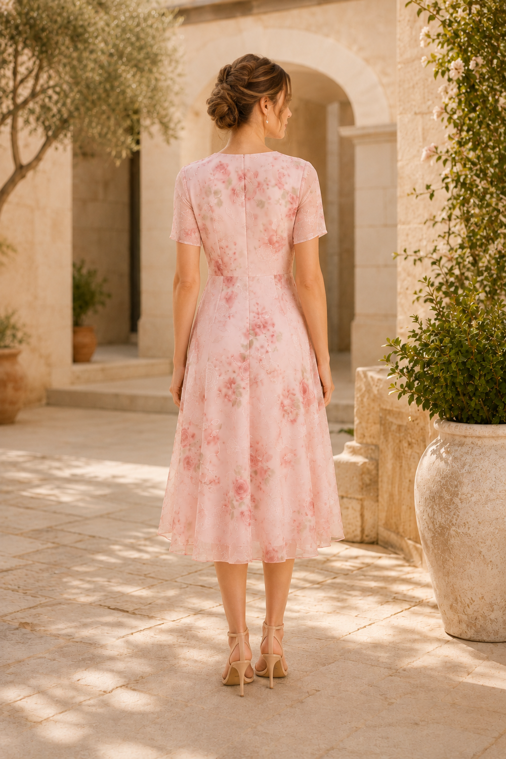 Vestido midi floral escalonado con chaqueta transparente