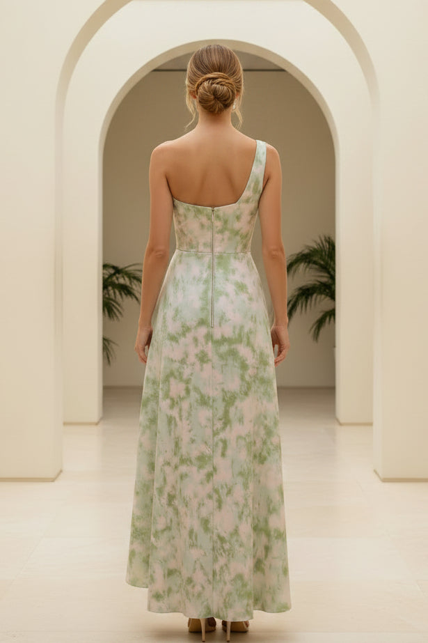 Vestido midi asimétrico de un hombro con estampado floral