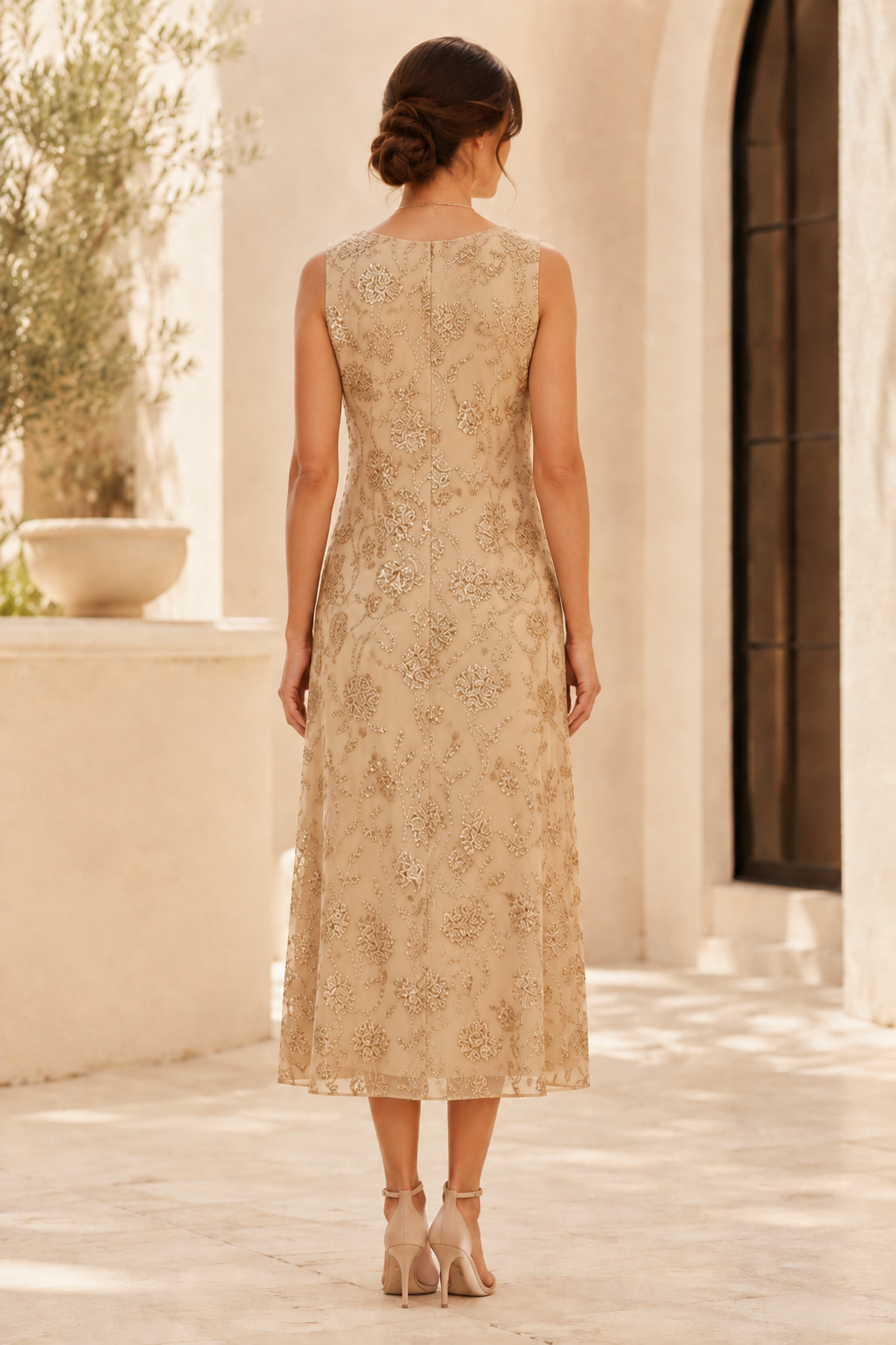 Vestido midi floral con lentejuelas y abalorios, con chaqueta