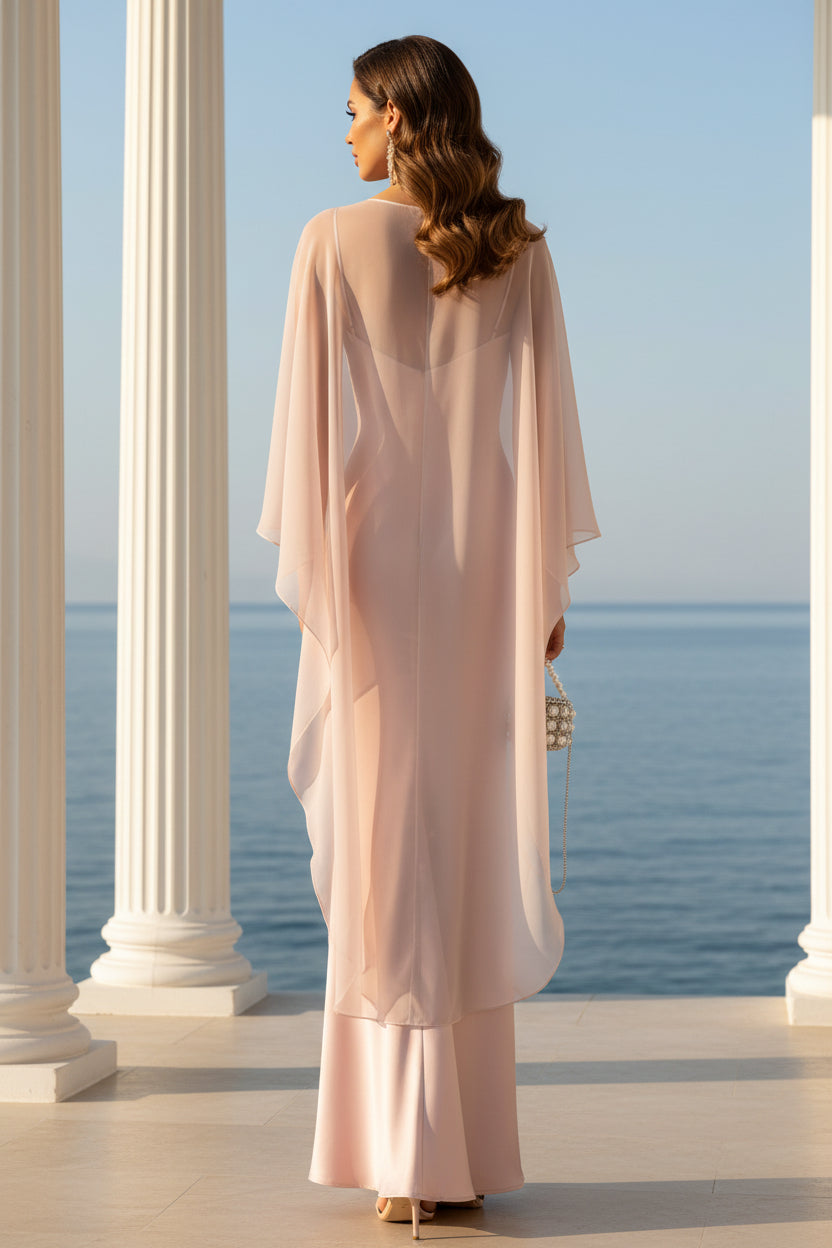 Vestido lencero de satén con capa transparente