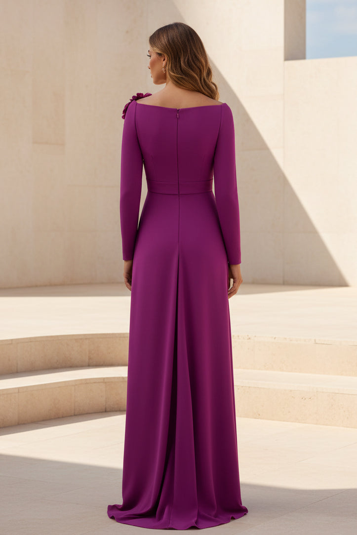 Elegante Vestido de Noche de Manga Larga con Flores 3D