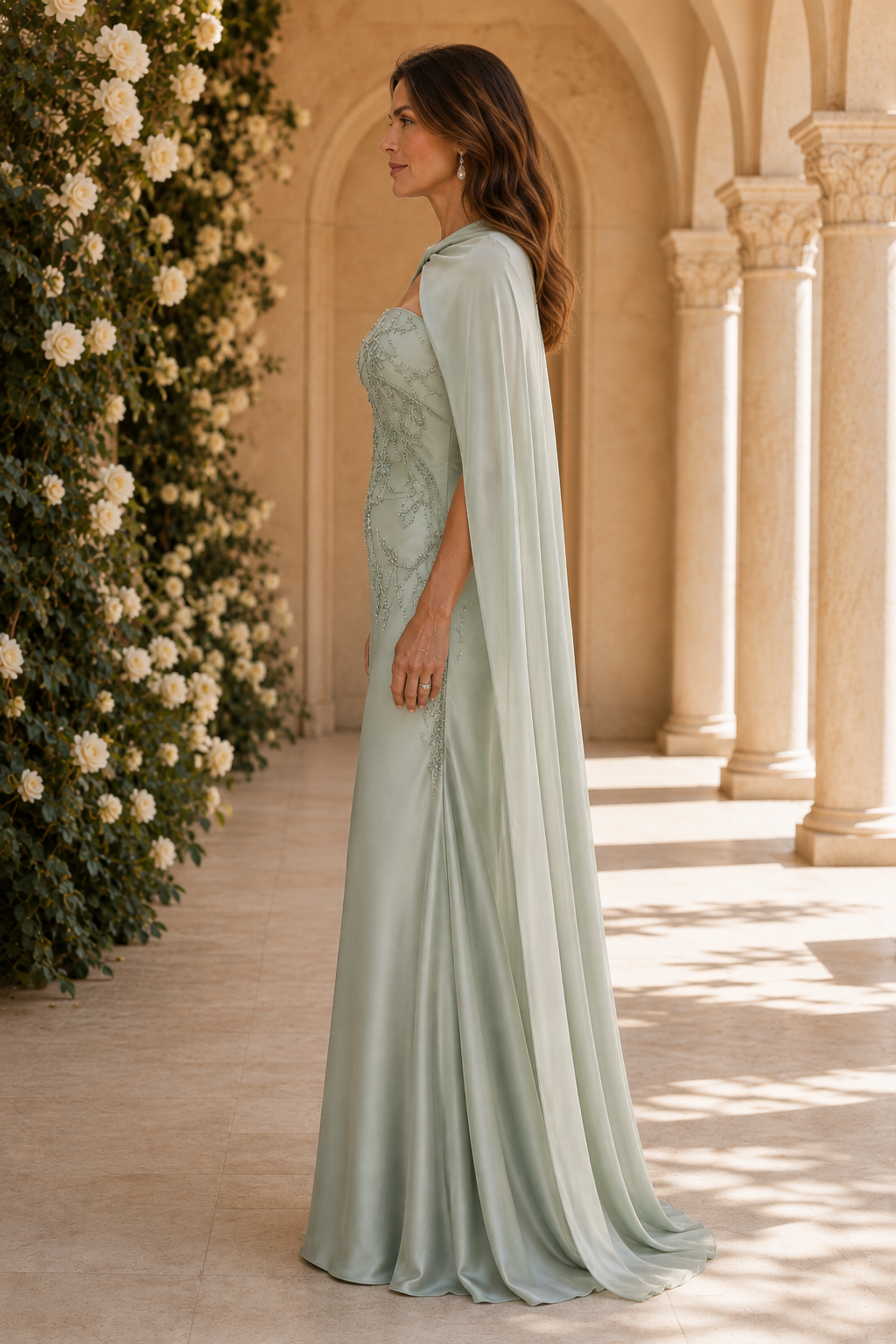 Vestido Strapless Bordado con Capa de Gasa