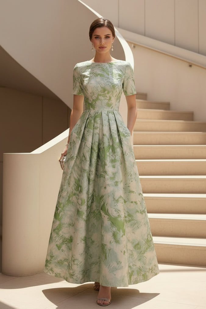 Vestido largo de corte A con estampado floral y bolsillos