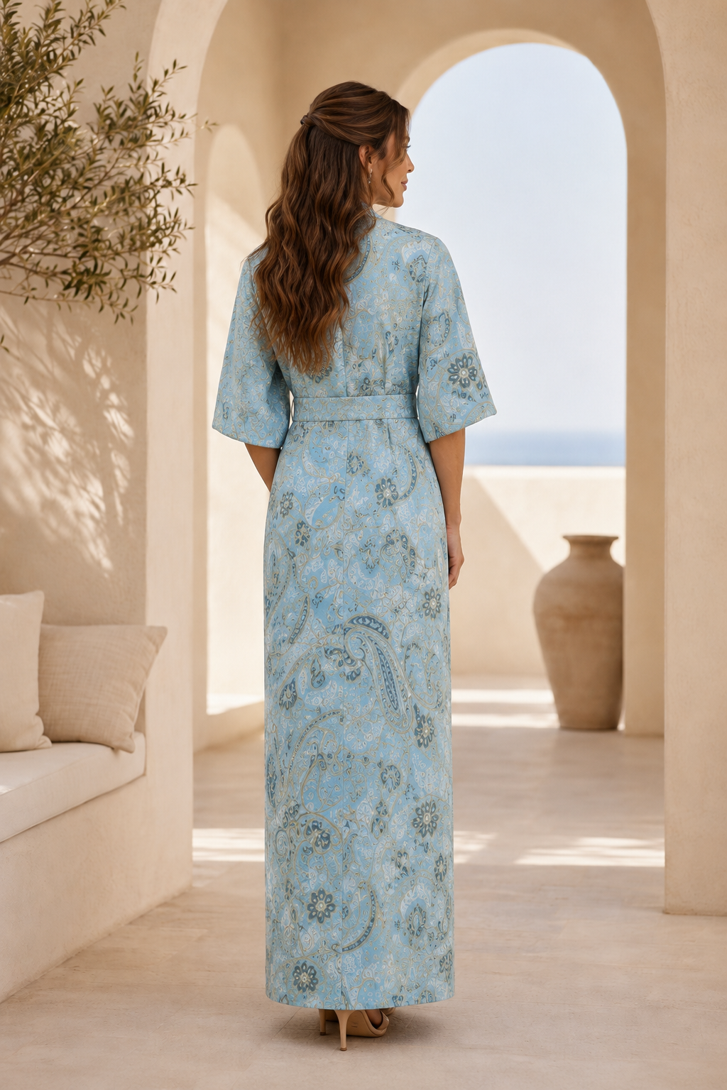 Vestido largo sin tirantes de jacquard con chaqueta a juego