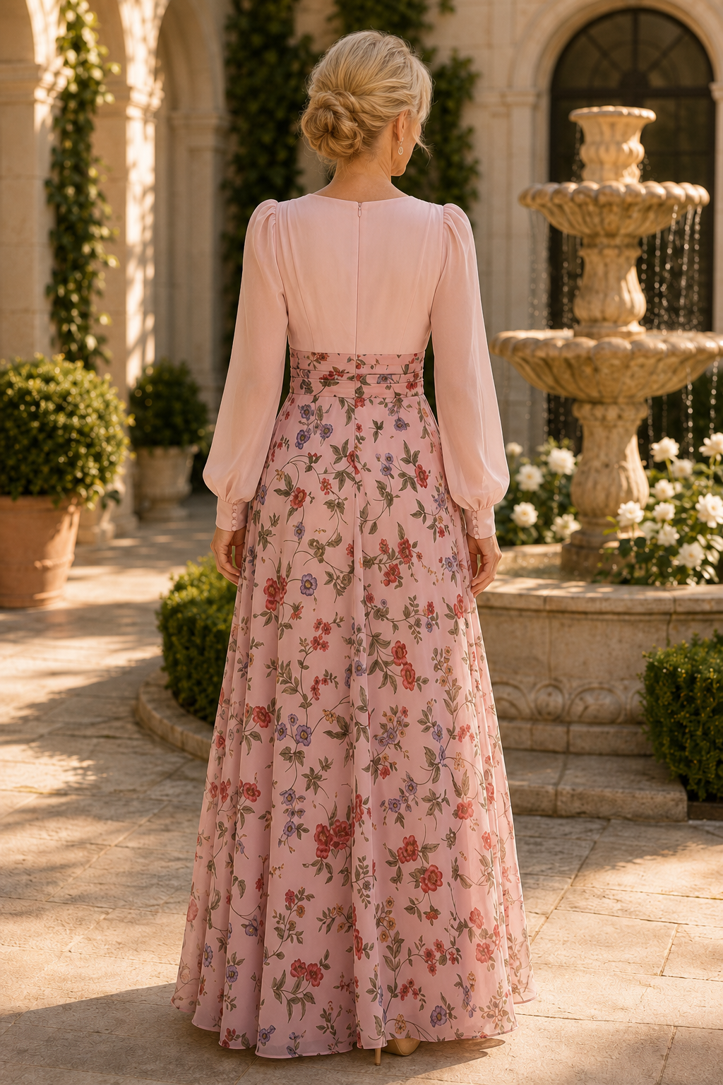Vestido maxi floral corte A con manga larga