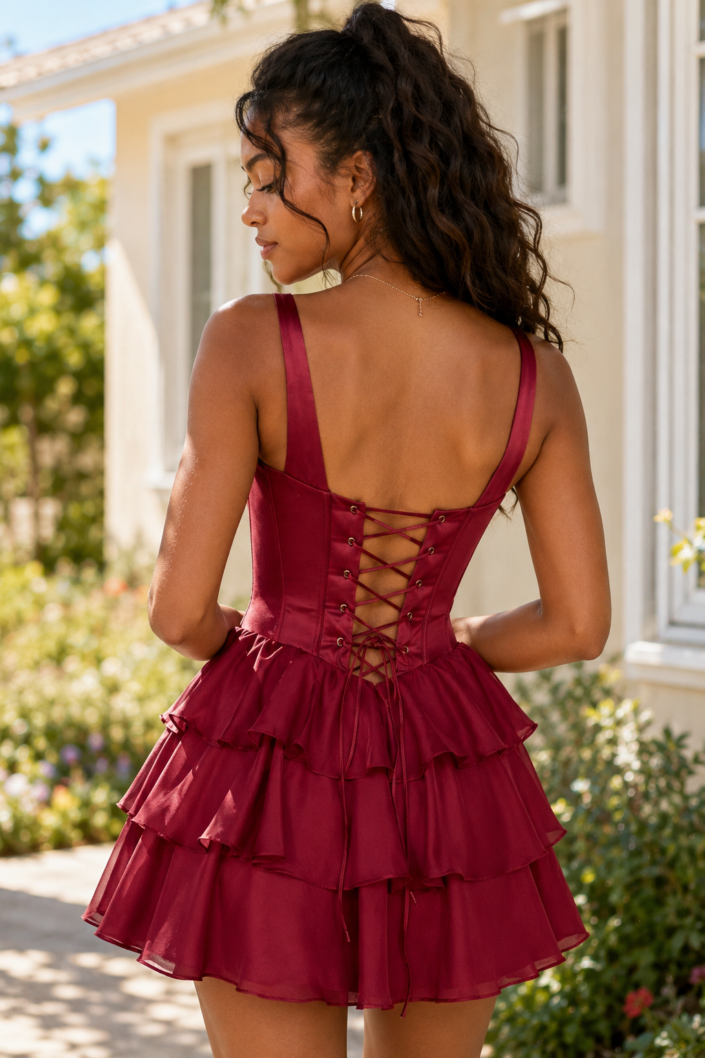 Minivestido Corsé con Volantes Escalados
