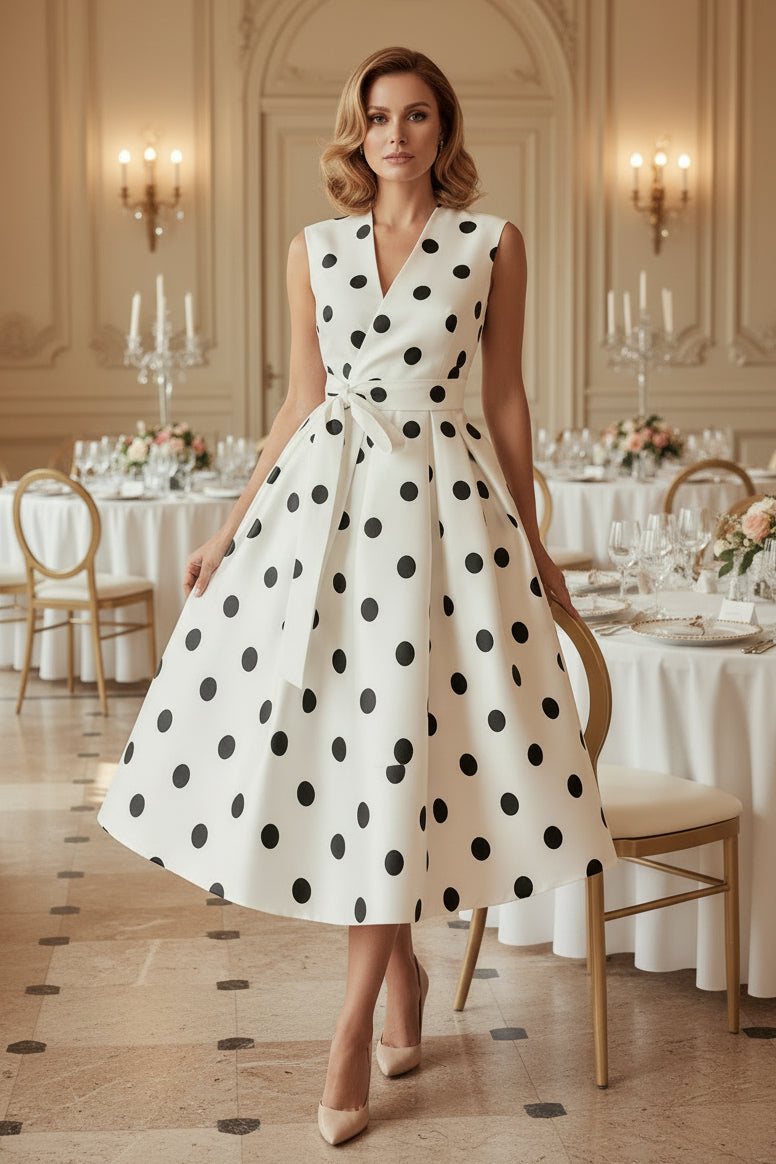 Vestido Midi Cruzado de Lunares