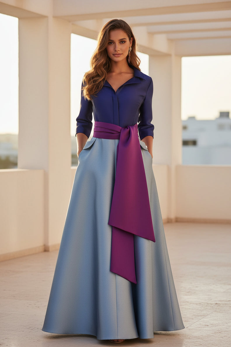 Vestido estilo camisa con bloques de color y cinturón tipo fajín